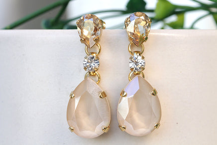 Bridal IVORY earrings, Bridesmaid Earrings, Champagne Drop Earrings, Nude Ivory Cream Teardrop Earrings, Rebeka Wedding Jewelry For Bride