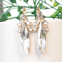STATEMENT BRIDAL EARRINGS, Art Deco Wedding Long Earrings, Rebeka Crystal Earrings, White Evening Jewelry, Cluster Droplet, Bridesmaids,