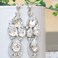 CRYSTAL CHANDELIER EARRINGS, Rebeka Statement Earrings For Bride, Wedding Oversized Earrings, Bridal Long Art Nouveau Earring For Woman