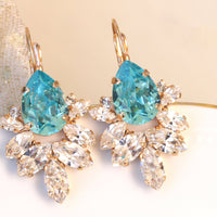 TURQUOISE BRIDAL EARRINGS, Bridal Light Blue Earrings, Rebeka Earrings, Wedding Crystals Jewelry, Something Blue, Bridesmaid Set Of 5,6,7