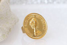 GOLD COIN RING, Ancient Coin Ring, Queen Elizabeth  Coin Jewelry,Adjustable Ring, Statement Ring,Old Coin Signet Ring for Women,British ring