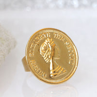 GOLD COIN RING, Coin Adjustable Ring,  Coin Jewelry,Vintage Coin Statement Ring, Antique Coin rings for Women gift, Silver or Gold