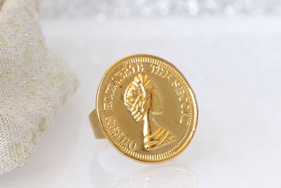 GOLD COIN RING, Coin Adjustable Ring,  Coin Jewelry,Vintage Coin Statement Ring, Antique Coin rings for Women gift, Silver or Gold