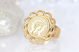 ELIZABETH SECOND COIN Ring, Gold Coin ring, Vintage ring, Signet ring, Flat ring, Queen Elizabeth&#39;s Coin Jewelry, Retro Ring, Filigree Ring