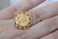 ELIZABETH SECOND COIN Ring, Gold Coin ring, Vintage ring, Signet ring, Flat ring, Queen Elizabeth&#39;s Coin Jewelry, Retro Ring, Filigree Ring