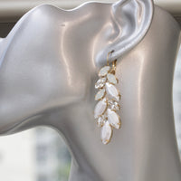 PEARL WEDDING EARRINGS, White Pearl Bridal Earrings, White Crystal Bridal Earrings, Rebeka Earrings, Bridesmaid Drop Leverback Earrings