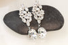 BRIDAL CHANDELIER EARRINGS, Bridal Crystal Earrings, Wedding Cluster Formal Earrings, Rebeka Long Earrings, Elegant Dangle Earrings,Woman