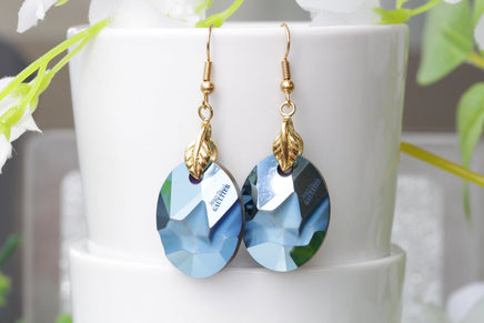 BLUE METALLIC EARRINGS, Bridesmaid Dangle Earrings, Leaf Earrings, Rebeka Avant Garde Jewelers, Bridal Jewelry, Jean Paul Gaultier, Gift