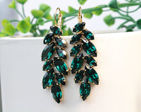 EMERALD LONG EARRINGS, Leaf Earrings,Rebeka Earrings, Cluster Marquise Earrings, Dark Green Cocktail Earrings,Bridal Emerald Wedding Gift