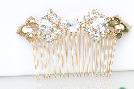 Rebeka CRYSTALS HAIR Comb, Bridal Hair Comb, Rhinestone Hair Jewelry, Wedding Clear Hair Comb,Leaf Wedding Hair Accessories, Leaves Combs