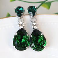 Bridal EMERALD earrings, Bridesmaid Dark Green Earrings, Vintage Drop Earrings, Angelina Jolie Emerald  Earring,Rebeka Olive Wedding Gift
