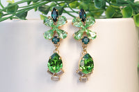 BRIDAL GREEN EARRINGS, Peridot Green Earrings, Rebeka Medium Chandeliers, Olive Green Earrings,Jewelry For Woman,Emerald Crystal Earrings