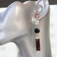 WINE RED EARRINGS, Rebeka Burgundy Earrings, Extra Long Earrings,Mother Of The Brides Chandeliers,Bridal Unique earring,Red Black Earring