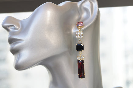 WINE RED EARRINGS, Rebeka Burgundy Earrings, Extra Long Earrings,Mother Of The Brides Chandeliers,Bridal Unique earring,Red Black Earring