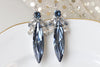 Blue STATEMENT BRIDAL EARRINGS, Navy Wedding Long Earrings, Rebeka Navy Blue Earrings, Dusty Blue Jewelry, Long Drop Earrings,Mother Gift