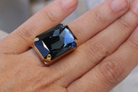 NAVY STATEMENT RING, Blue Navy Ring, Rebeka Ring, Extra Large Cocktail Ring,Blue Stone Ring, Navy Blue Ring,Emerald Cut Ring, Chunky Ring