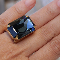NAVY STATEMENT RING, Blue Navy Ring, Rebeka Ring, Extra Large Cocktail Ring,Blue Stone Ring, Navy Blue Ring,Emerald Cut Ring, Chunky Ring