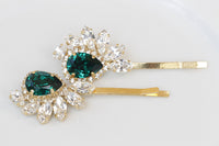 EMERALD BOBBY PINS, Bridal Bobby Pin, Wedding Green Hair Pins, Girls Bobby Pin, Rebeka Crystals Bobby Pin, Gift For Bridesmaids Shower