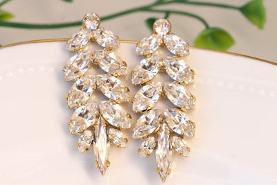 CRYSTAL CLUSTER EARRINGS, Long Clusters,Clear Bridal Earrings, Rebeka Earrings, Bridal Jewelry Gift, Elegant Stud Earrings, White Wedding
