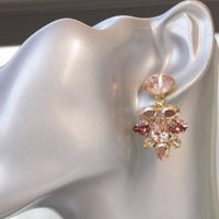 BLUSH BRIDESMAID EARRINGS, Art Deco Earrings, Rebeka Bridal Earrings, Rose Gold Wedding Jewelry, Antique Pink Crystal Cluster Long Studs