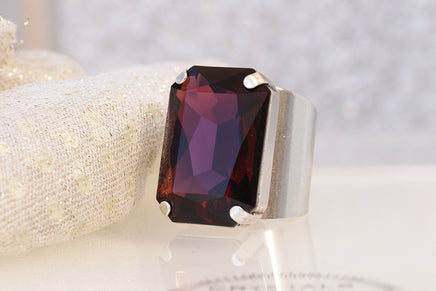 BURGUNDY RING, STATEMENT Stone Ring, Wine Red Ring, Rebeka Ring, Large Cocktail Ring, Garnet Ring,Emerald Cut Ring, Chunky Ring,Christmas