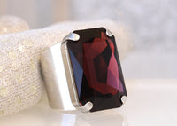 BURGUNDY RING, STATEMENT Stone Ring, Wine Red Ring, Rebeka Ring, Large Cocktail Ring, Garnet Ring,Emerald Cut Ring, Chunky Ring,Christmas