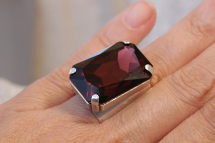 BURGUNDY RING, STATEMENT Stone Ring, Wine Red Ring, Rebeka Ring, Large Cocktail Ring, Garnet Ring,Emerald Cut Ring, Chunky Ring,Christmas