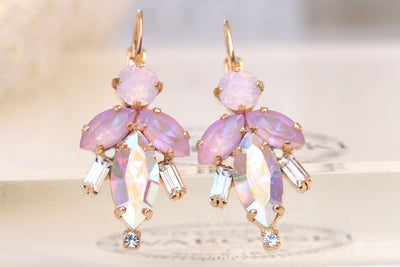 PINK OPAL Earrings, Rebeka Bridal Earrings, Ab Crystal Earrings Bridesmaid Gift, Drop Earrings, Leverback Baby Pink Earring, Gift For Her