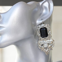 BLACK Filigree Earrings, Boho Jewelry, Big Drop Earrings, Antique Style Earrings, Long Black Evening Earrings, Bohemian Earrings, Rebeka