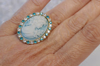 BLUE CAMEO RING, Vintage Wedding Ring, Antique Jewelry Inspired, Christmas Woman Gift, Rebeka Ring, Italian Cameo, Unique Bridesmaid Ring