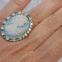 BLUE CAMEO RING, Vintage Wedding Ring, Antique Jewelry Inspired, Christmas Woman Gift, Rebeka Ring, Italian Cameo, Unique Bridesmaid Ring