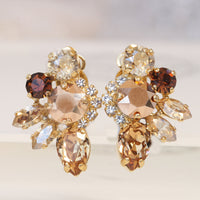 BRIDAL ROSE GOLD Earrings, Bridesmaid Champagne Earring, Rebeka Custom Requested Earrings,Brown Earrings Studs,Bride Cluster Minimalistic