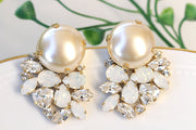 LARGE PEARL Cluster EARRINGS, Ivory Pearl Earrings, Bridal Pearl Jewelry, Opal Earrings,Wedding Rebeka Big Studs, Crystal And Pearl,Woman