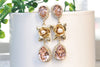 BLUSH FLOWERS CHANDELIER, Rebeka Earrings, Long Bridal Earrings, Light Pink Pearl Earrings, Morganite Earrings, Wedding Jewelry Rose Xmas