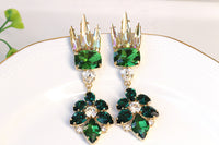 GREEN EARRINGS, Emerald Chandeliers, Dark Green Evening Earrings, Rebeka Long Earrings, Dramatic Cocktail Earrings , Mother Of The Groom