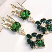 GREEN EARRINGS, Emerald Chandeliers, Dark Green Evening Earrings, Rebeka Long Earrings, Dramatic Cocktail Earrings , Mother Of The Groom