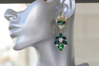 GREEN EARRINGS, Emerald Chandeliers, Dark Green Evening Earrings, Rebeka Long Earrings, Dramatic Cocktail Earrings , Mother Of The Groom