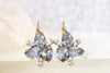 DUSTY BLUE CRYSTAL Leaves Earrings, Rebeka Leverback Earring, Bridal Light Blue Earrings, Bridesmaid Earrings Gift, Cluster Drop Earrings