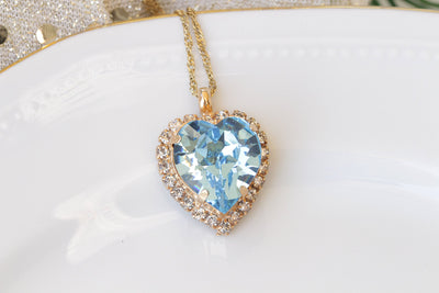 BLUE AQUAMARINE Heart Shaped Necklace, Rebeka Pendant, Valentine Jewelry, Bridesmaid Necklace, Pastel Necklace, Bridal Necklace, For Wife