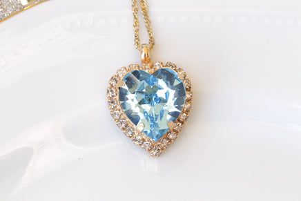 BLUE AQUAMARINE Heart Shaped Necklace, Rebeka Pendant, Valentine Jewelry, Bridesmaid Necklace, Pastel Necklace, Bridal Necklace, For Wife