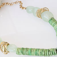 GREEN AGATE NECKLACE, Row Stones Necklace, Beads Necklace,Beaded Long Necklace, Green Wood Necklace, Gold Green Necklace, Boho Woman Jewelry