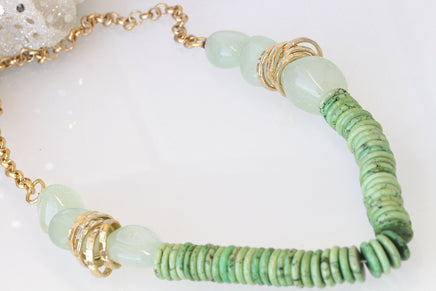 GREEN AGATE NECKLACE, Row Stones Necklace, Beads Necklace,Beaded Long Necklace, Green Wood Necklace, Gold Green Necklace, Boho Woman Jewelry