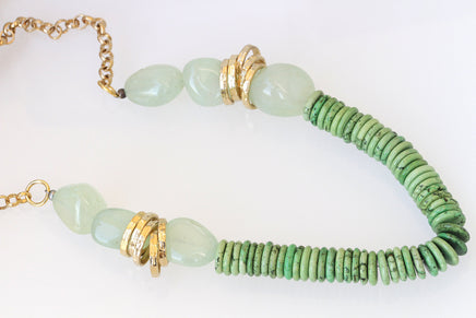 GREEN AGATE NECKLACE, Row Stones Necklace, Beads Necklace,Beaded Long Necklace, Green Wood Necklace, Gold Green Necklace, Boho Woman Jewelry