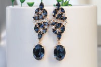 NAVY CHANDELIER EARRINGS, Bridal Blue Navy Earrings, Blue Cluster Formal Earrings, Rebeka Long Earrings, Dark Blue Drop Earrings, Xmas