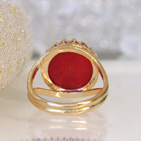 RED CORAL RING, Red Gemstone Ring, Gold Red Ring, Anniversary Ring, Real Coral ring, Women&#39;s Ring, Daily Purpose Ring,Birthstone Unique Ring