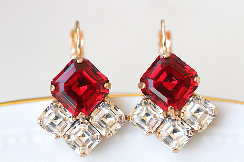 RED BRIGHT EARRINGS, Rebeka Earrings, Red Ruby Earrings,Red Dangle/Drop Earrings, Wedding Bridal Red Earrings, Ruby Red Anniversary Wife