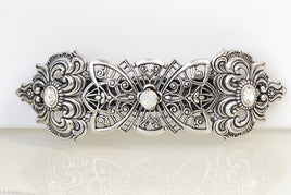 French Barrette, Antique SILVER HAIR BARRETTE, Bridal Clip,Filigree Hair Barrette, Rebeka Opal Hair Clip, Hair Ornament Wedding Hair Clip