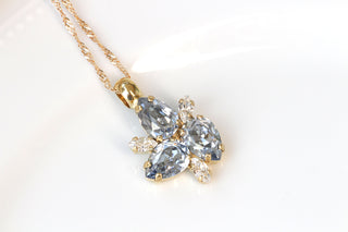 DUSTY BLUE CRYSTAL Bridal Necklace, Light blue Necklace, Rebeka Necklace, Bridal Minimalist Leaf Pendant, Bridesmaid Gift, Small Necklace
