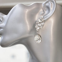 BRIDAL CHANDELIER EARRINGS, Bridal Crystal Earrings, Wedding Cluster Formal Earrings, Rebeka Long Earrings, Elegant Dangle Earrings,Woman