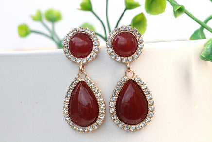 Burgundy Earring, Bridal Earring, Genuine Carnelian Gemstone Jewelry, Marsala Bridesmaid, Bridal Dark Red Jewelry,Cranberry Wedding Earring